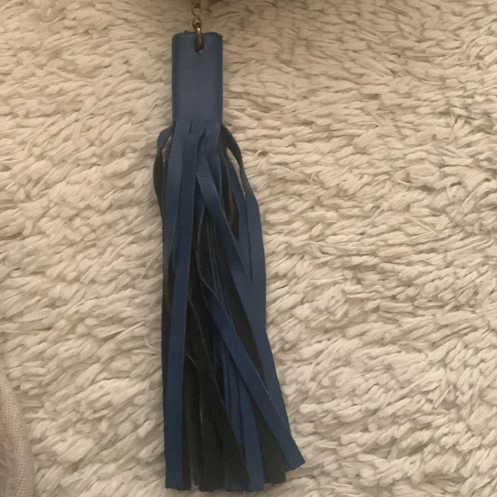 VINTAGE Jumbo Royal Blue Leather Tassel Clutch Purse